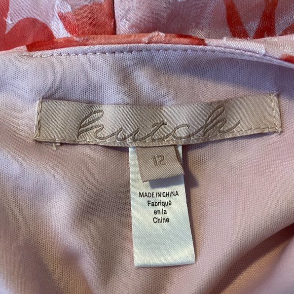 Hutch Dresses Hutch Anthro Amora Pink Peach Floral Satin Burnout